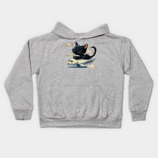 Funny Black Cat is Flying on the Plane Kids Hoodie